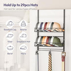 SWTYMIKI Over Door Hat Organizer - 3 Tier Wall Mounted Hat Rack with 2 Adjustable Metal Basket and 3 Hooks, Hanging Baseball Cap Organizer Storage Holds up to 29 Caps for Door, Bedroom, Closet - Image 2