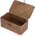 Hipiwe Wicker Shelf Baskets Bin with Lid, Handwoven Seagrass Storage Boxes by Hipiwe