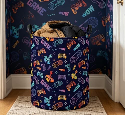 Essme Kids Laundry Basket,Game Hamper Collapsible Waterproof Storage Bin for Boys,Gift Baskets(Color Game) - Image 4