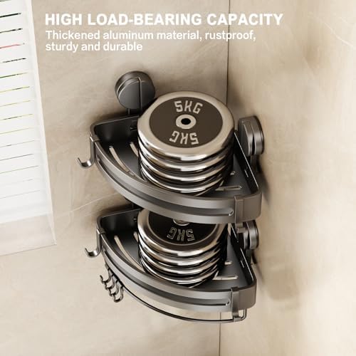 VOLPONE Corner Shower Caddy Suction Cup, 2 Pack Shower Shelves No Drilling, Showers Organizer Storage with Towel Bar & Removable Hooks, Bathroom Shower Shelf Rack for Inside Showers - Image 6