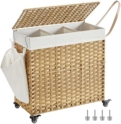 SONGMICS Rolling Laundry Hamper with Lid, 140 L Synthetic Rattan by Unknown