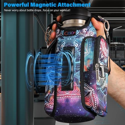 icolor Magnetic Gym Bag Water Bottle Carrier Holder with Phone Pockets & Shoulder Strap,Gym Magnetic Bag 5 Built-in Magnets Gym Accessories Organizer Sling Bottle Bag Pouch Sleeve - Image 2
