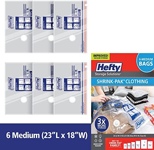 Hefty Shrink-Pak Vacuum Storage Bags - Space Saver for Under Bed Storage, Clothing and Comforters, 3X More Storage Space, 6 Medium Zipper Bags - Image 6
