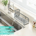 HapiRm Sponge Holder for Kitchen Sink - Self-draining Sink Caddy with Brush and Dishcloth Holders, Stainless Steel Kitchen Organizer for Countertop - Grey - Image 5