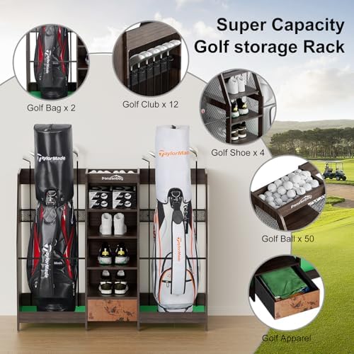 Golf Bag Storage Organizer Holds 2 Golf Bags for Garage - Wooden Rack - Image 2