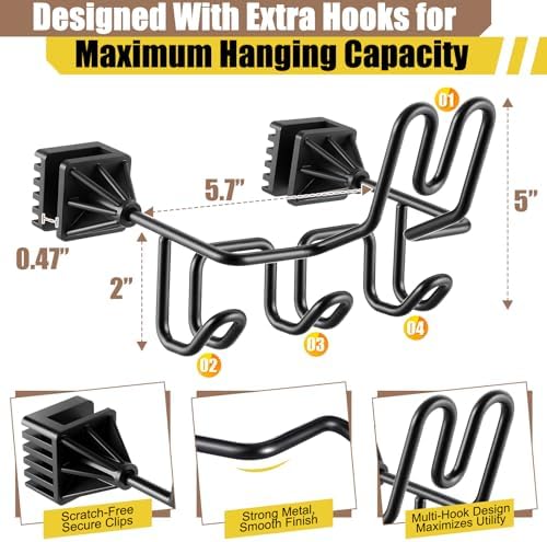 Hard Hat Holder for Truck Car Helmet Organizer, Triple Hooks, Black, 2 Pcs - Image 3