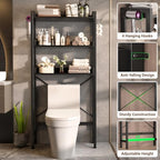 Besiost Over The Toilet Storage Rack - 3 Tier Bathroom Organizer with Shelves, Freestanding Space Saver Storage Rack Above Toilet Stand with 4 Hooks for Restroom, Laundry, Black - Image 4