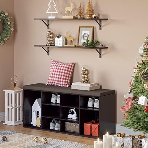 DINZI LVJ Shoe Storage Bench with Cushion, 40.9" Cubby Shoe Rack, 12-Cubby - Image 6