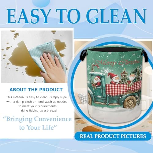 Merry Christmas Laundry Basket Collapsible Laundry Hamper, Oxford Cloth Storage Bin for Room/Bathroom/Bedroom/Dormitories 16" X 20.8" - Image 7