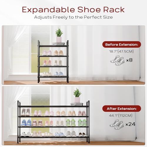 Bumusty 4 Tier Long Expandable Shoe Rack for Closet, Black - Image 3