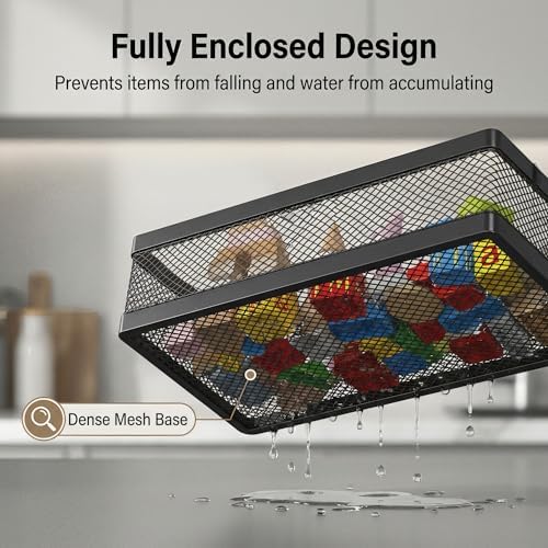 PUSDON Mesh Shower Caddy Wall Mount, Heavy Duty Adhesive Bathroom Shelf Organizer, Rustproof Floating Spice Rack for Kitchen Pantry, Holds 50 LBS, Multi-Purpose Storage Black-2 Packs (Netting) - Image 5