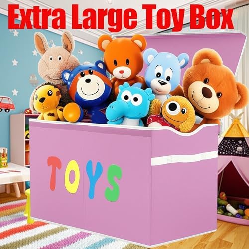 YOLOXO Toy Box Chest, Collapsible Sturdy Storage Bins with Lids, Extra Large Kids Toy Storage Organizer Boxes Bins Baskets for Kids, Boys, Girls, Nursery Room, Playroom, Closet (Classical Pink) - Image 2