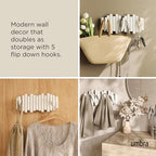 Umbra Picket Coat Rack, Wall Mount 5 Flip-Down Coat Hooks, White - Image 4
