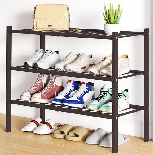 Smiry Bamboo Shoe Rack, 12 Vertical Slats, 3 Tier - 26.8" Wide, Brown by Smiry