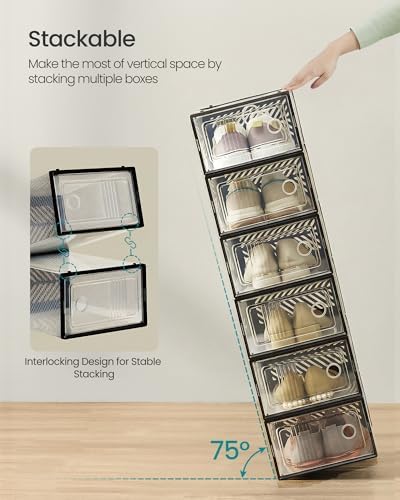 SONGMICS Stackable Shoe Boxes, Foldable, Ventilated Clear, Set of 18 - Image 3