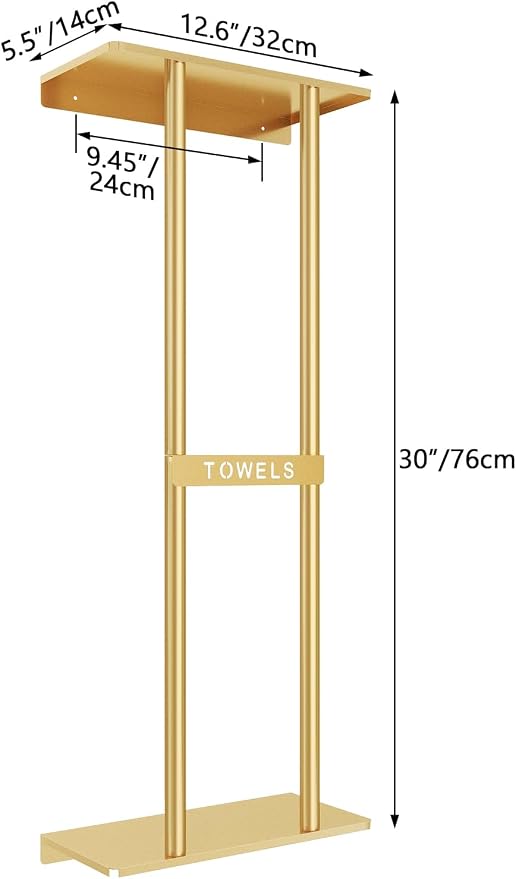 STWWO Bathroom Towel Storage Rack for Bathroom, 30 inch Towel Racks Wall Mounted with Shelf Can Holds 6 Large Towels, Wall Towel Rack for Rolled Towels, Gold - Image 7
