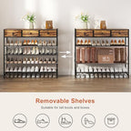 5 Tier Shoe Rack with 3 Drawers Rustic Brown - Image 6