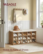 VASAGLE Shoe Bench with Cushion, 15 Compartments, 11.8 x 41.3 x 18.9 Inches - Image 2