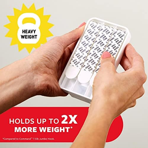 Command 15 Lb XL Heavyweight Wall Hook, Damage Free Hanging Wall Hook with Adhesive Strips, Heavy Duty Single Wall Hook for Hanging Back to School Organizers, 2 White Hooks and 8 Strips - Image 4