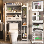 Besiost Over The Toilet Storage, 7 Tier Bathroom Organizer with Reversible Side Shelf and 2 Fabric Drawers, Adjustable Freestanding Rack Space Saver for Small Spaces, White - Image 4