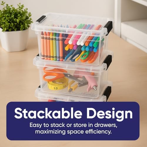 Superio 1.05 Quart Mini Clear Plastic Storage Container with Lid, Stackable Small Organizer Box for Crayons, Art Supplies, Beads, Sewing, Stationery & Food Storage, 24 Pack - Image 3