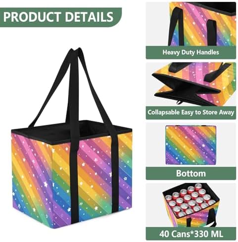 Trunk Organizer Collapsible Car Organizer with Handle Car Storage Box Bin for Groceries SUV Utility Tote Bag Portable Vehicle Container Stars and Vibrant Rainbow Stripes - Image 3