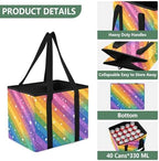 Trunk Organizer Collapsible Car Organizer with Handle Car Storage Box Bin for Groceries SUV Utility Tote Bag Portable Vehicle Container Stars and Vibrant Rainbow Stripes - Image 3