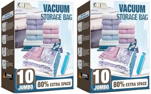 10 Jumbo Vacuum Storage Bags for Bedding, Vacuum Seal Bags for Clothing (Pack of 2) by HIBAG