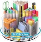 Rotating Markers Organizer for Kids, Acrylic Lazy Susan Organizers for Desks, 360 Degree Spinning Pencil Holders Pen Holders, Clear Arts and Crafts Organizer Storage, Art Supply Storage 6 Compartments by Wawocs