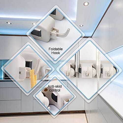 C-CHAIN Mop and Broom Holder, 5 Position with 6 Hooks Garage Storage Holds up to 11 Tools, Multipurpose Wall Mounted Tool Rack Organizer for Kitchen Garage, Shiny Black - Image 4