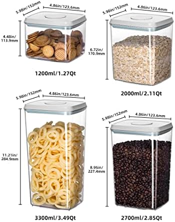 8-Piece Set of Pop Airtight Food Storage Containers with Lids Stackable Containers for Kitchen Pantry Organization Ideal for Cereal Snacks Flour Sugar Coffee and Spaghetti (1.2, 2.0, 2.7, 3.3qt)*2 - Image 6