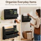 Key Holder Wall Mount, Wooden Mail Holder with Storage Drawer and 5 Key Hooks for Keys, Coats and Dog Leash, Entryway Wall Organizer (Black) - Image 7