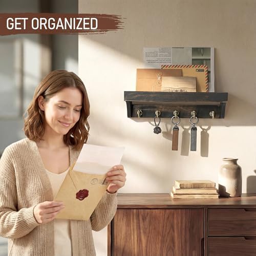 Rebee Vision Key Holder Wall Mount with Shelf for Entryway,Distressed Black - Image 4