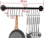 Toplife 31.5 inch Pot Rack, Kitchen Wall Mounted Detachable Pan Lid Utensils Organizer Hanging Rail with 14 Hooks, Black - Image 2