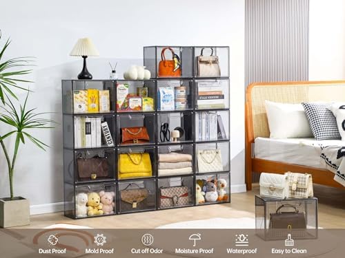 Purse Organizer for Closet,Clear Acrylic Display Case for Handbag Organizer, Purse Storage Box with Magnetic Door, Dustproof Storage Bins for Book, Collectibles, Cosmetic (Grey, 5) - Image 6