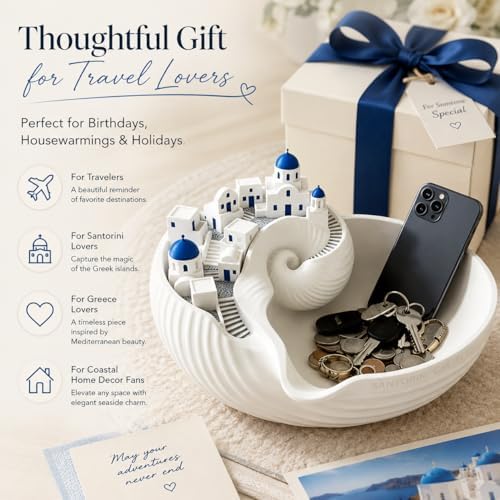 Santorini Catchall Shell Bowl, Catchall Tray for Keys Jewelry Coins Decorative Trinket Dish Greek Island Holder Organizer Architecture Style Home Decor Housewarming Gift，2PCS - Image 3