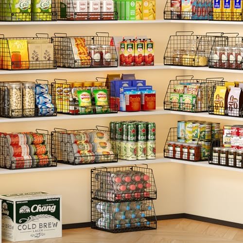 4 Pack XXL Stackable Wire Storage Basket, Extra Large Capacity Pantry Organizer and Storage, Muti-Purpose for Vegetable Fruit Basket & Can Organizer & Snack Rack & Metal Pantry Bin - Image 2
