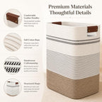 Laundry Hamper, Cotton Rope Laundry Basket with Leather Handles, 25.1-Gallon/95 L Large Clothes Hampers for Laundry, Woven Laundry Baskets for Blankets, Clothing, Bedroom, Living Room, Nursery - Image 5