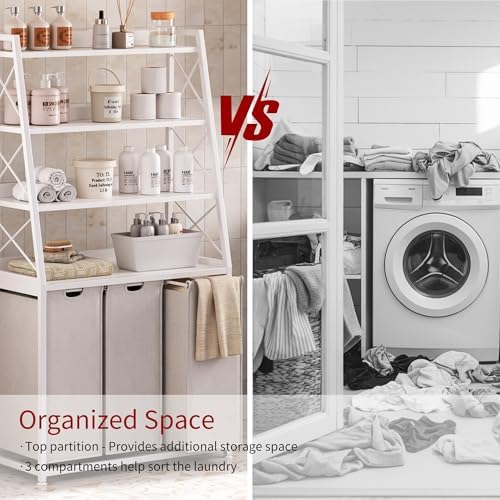 Herture 3 Section Laundry Hamper Laundry Basket with 4 Tiers Shelf - Image 6