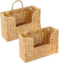Set of 2 Magazine Holder Wall Basket Water Hyacinth Woven Mail Organizer, Wicker Wall Hanging Baskets for Magazines, Letters & Storage Decorative Mail Holder, Magazine Rack, 11.8x4.3x7.9 Inch by PINXIURY