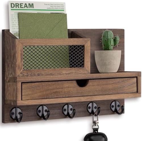 Key Holder for Wall with 5 Key Hooks and Storage Drawer by Lucundm
