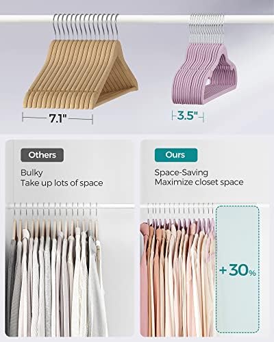 SONGMICS Velvet Hangers 50 Pack, Non-Slip Clothes Hangers, Space-Saving | Suit Hangers with Shoulder Notches, Pants Bar, 360° Swivel Hook, for Closet, Light Lilac, BREANNA Collection UCRF029GP05 - Image 4