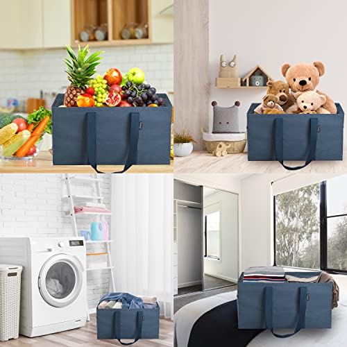 Finnhomy 42L Extra Large Utility Tote Bag, Oxford Fabric Reusable Folding Grocery Bags with Handles and Pockets, 2 Pack - Image 2