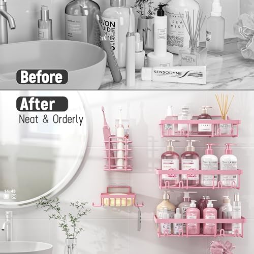 Liuoud 10 Pack Shower Caddy for Inside Shower, Pink Bathroom Decor Set - Image 7
