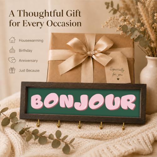 Bonjour Key Holder Wall Mount, Playful Entryway Hanging Shelf - Image 6