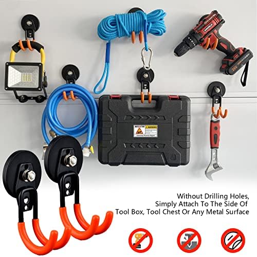 MUTUACTOR Magnetic Hooks Heavy Duty,Strong Anti-Slip Rubber Coated Magnet with Double Garage Hooks,Sturdy Utility Storage Hooks for Workbench Pegboard Garden Hose Toolbox(2PCS,J-Shape,Orange) - Image 4