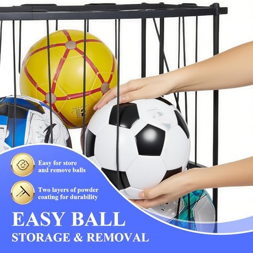 Large Garage Ball Storage Rack with Wheels for Basketball & Soccer - Image 3