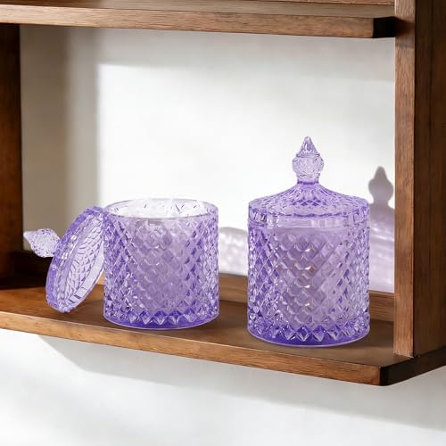 rejomiik 2 Pack Qtip Holder Apothecary Jars with Lid, Thick Glass, Purple - Image 6