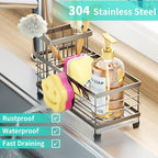 HapiRm Sink Caddy Sponge Holder - Self-draining Kitchen Sink Organizer with Smiley Face and Brush Holder, Stainless Steel Kitchen Organizer for Countertop - Brushed Nickel - Image 4
