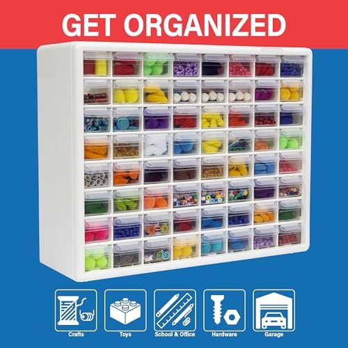 Akro-Mils 64-Drawer Plastic Storage Cabinet, 20" W x 6" D x 16" H, White - Image 3